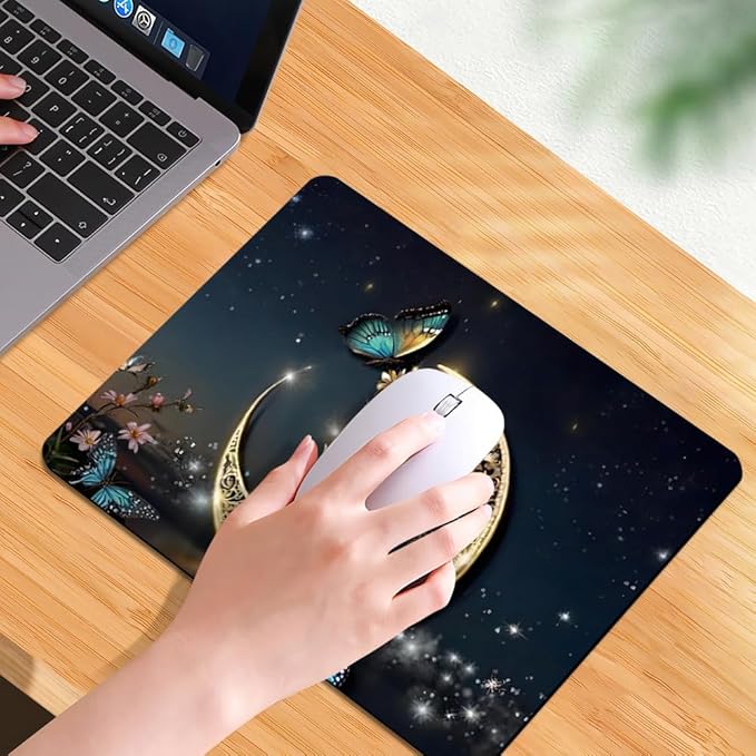 Golden Retro Fantasy Starry Moon Butterfly Square Mouse pad, Waterproof - Image 7