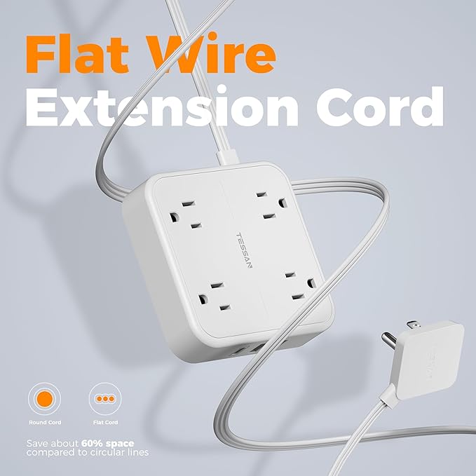 Surge Protector Flat Extension Cord 5FT, TESSAN Flat Plug Power Strip - Image 6