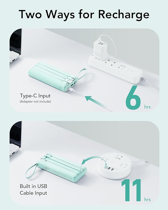 VRURC Portable Charger 20000mAh, Built-in Cables Fast Charging Power Bank - Image 6