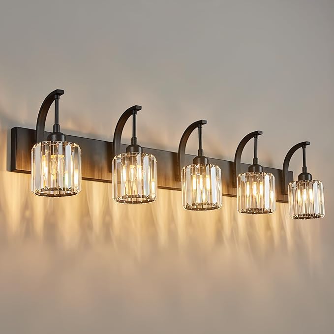 FDPBY 5-Light Crystal Vanity Light, Modern Black Bathroom Wall Sconce by FDPBY