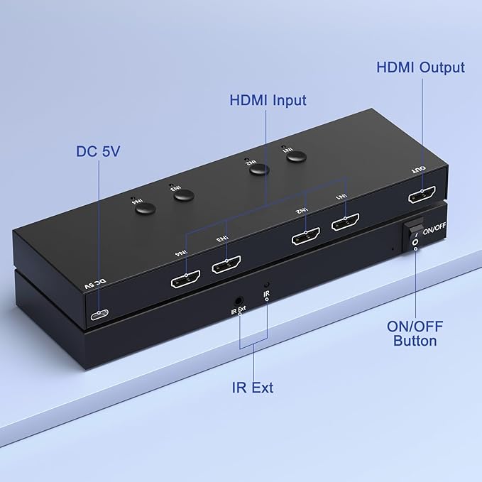 Y.D.F 4 Way HDMI Switch 4k@60Hz HDMI Switcher 4 in 1 Out HDCP 2.0 Manual HDMI - Image 3