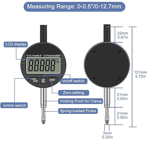 HDLNKAK Electronic Digital Dial Indicator Gauge 0-12.7mm/0.5” Inch/Metric - Image 6