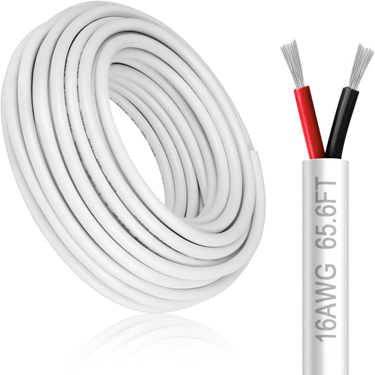 16 Gauge 2 Conductor Electrical Wire, 65.6FT White Stranded Low Voltage 16/2