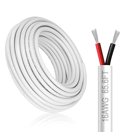 16 Gauge 2 Conductor Electrical Wire, 65.6FT White Stranded Low Voltage 16/2 by DEKIEVALE