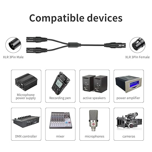 2 Pack XLR Splitter Cable, 1 Female to 2 Male, 5 FT Stereo Mic to L&R Audio - Image 2