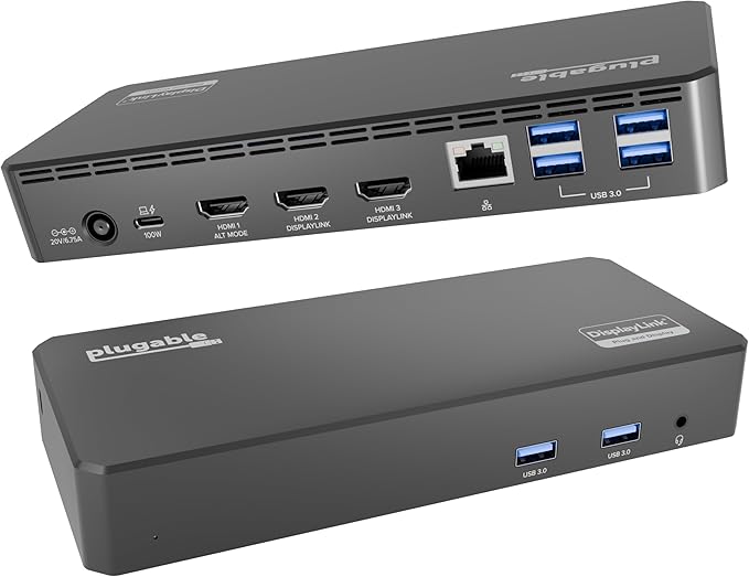 Plugable USB C Triple Display Docking Station | 100W PD, 3x HDMI, 6x USB 5Gbps by Plugable