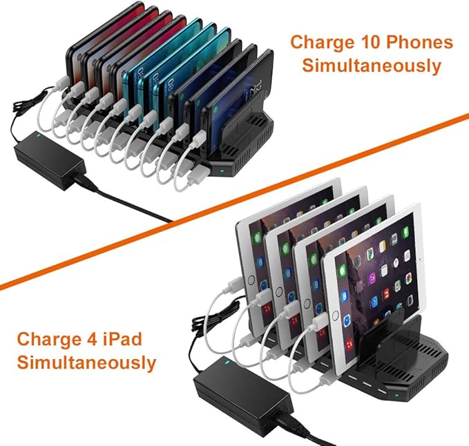 Alxum 60W 10 Port USB Charging Station Multiple Charger Station, USB Organizer - Image 3