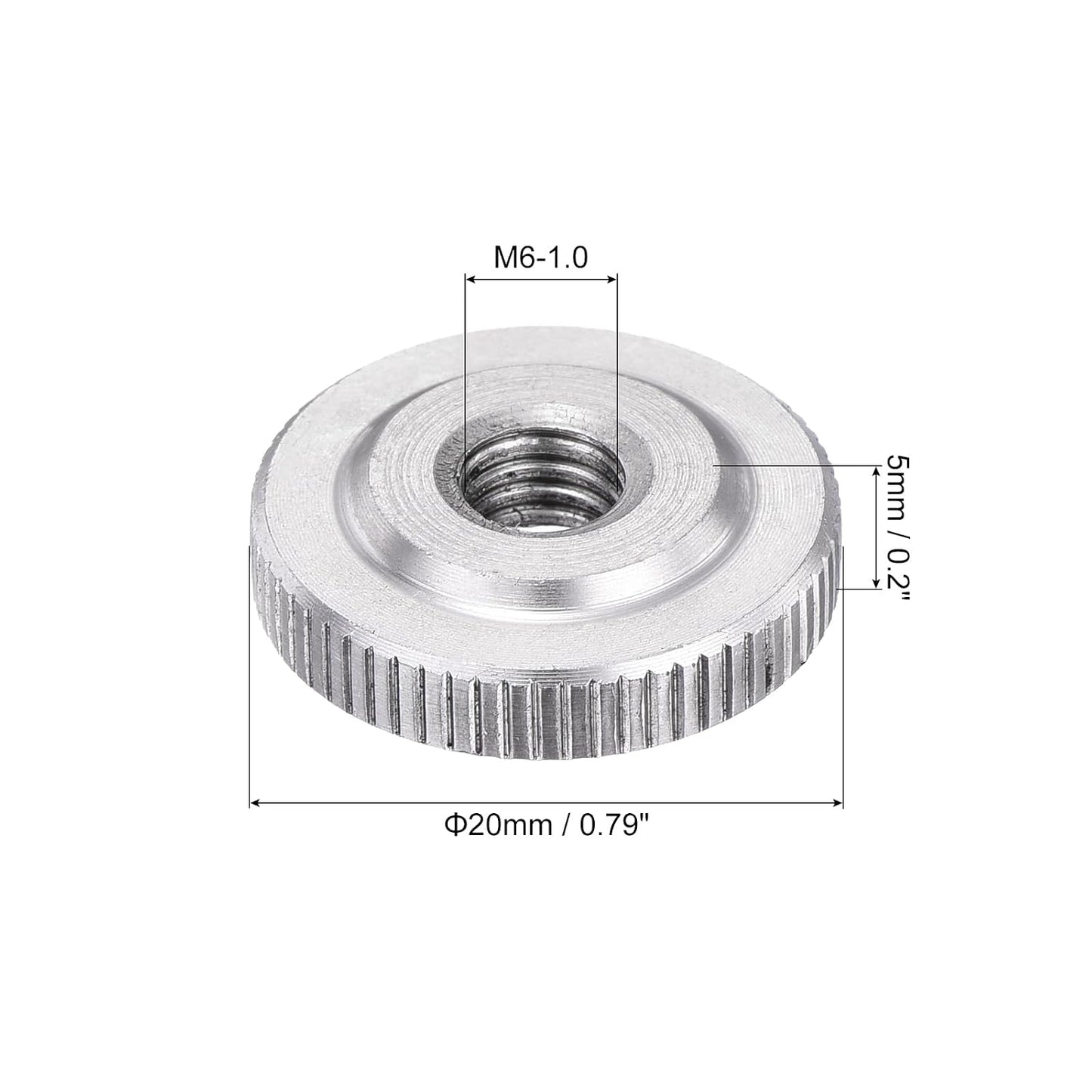 uxcell 8Pcs M6 Knurled Thumb Nuts, 304 Stainless Steel Round Knurled Flat Head Through Hole Handle Nut, Lock Adjusting Nuts, Thin Type, Silver