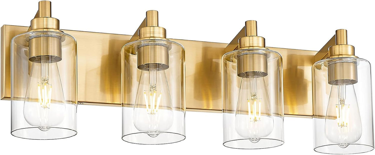 METWET 4-Light Bathroom Light Fixtures, Brushed Gold Vanity Light
