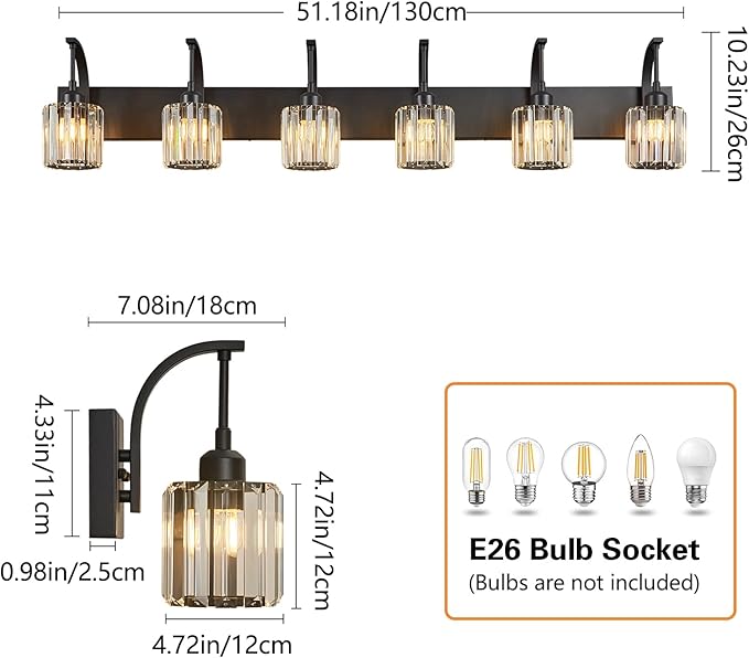 FDPBY 6-Light Crystal Vanity Light, 51.18" Long Over Mirror Lighting - Image 4