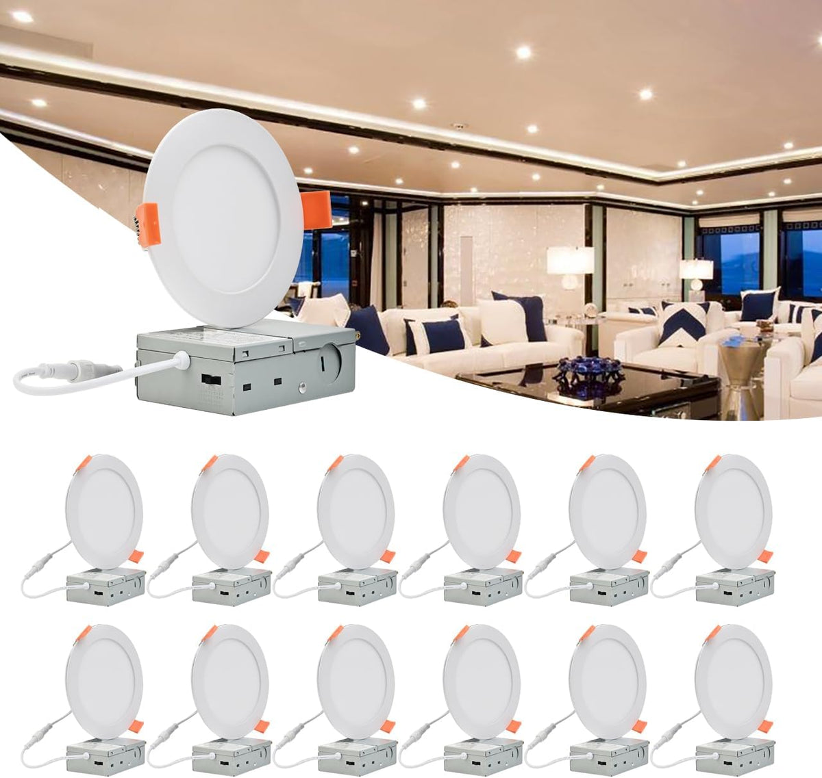 MKUJOO 12 Pack 6 Inch Ultra-Thin 5CCT LED Recessed Ceiling Light, Panel Light