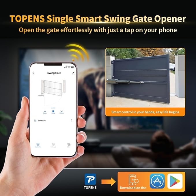 TOPENS XD851 Smart Gate Opener for Heavy Duty Single Swing Gates Up to 18ft - Image 2