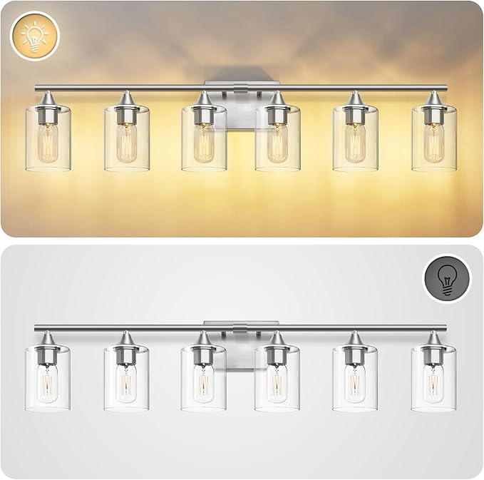 XPEHK 6-Light Bathroom Lighting Fixtures Over Mirror, Brushed Nickel Light - Image 7