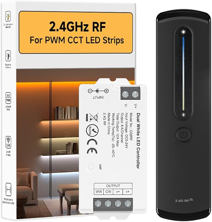 BTF-LIGHTING RC08RFB & C02RF Dual White RF 2.4GHz Wireless Tuya Controller Kit by BTF-LIGHTING
