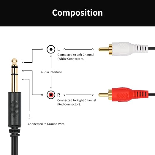 SiYear Gold-Plated 6.35mm 1/4 inch Male TRS Stereo Plug to 2 RCA Phono Male - Image 4