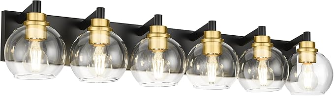 METWET Bathroom Light Fixtures, 6-Light Black and Gold Bathroom Vanity Light by Metwet