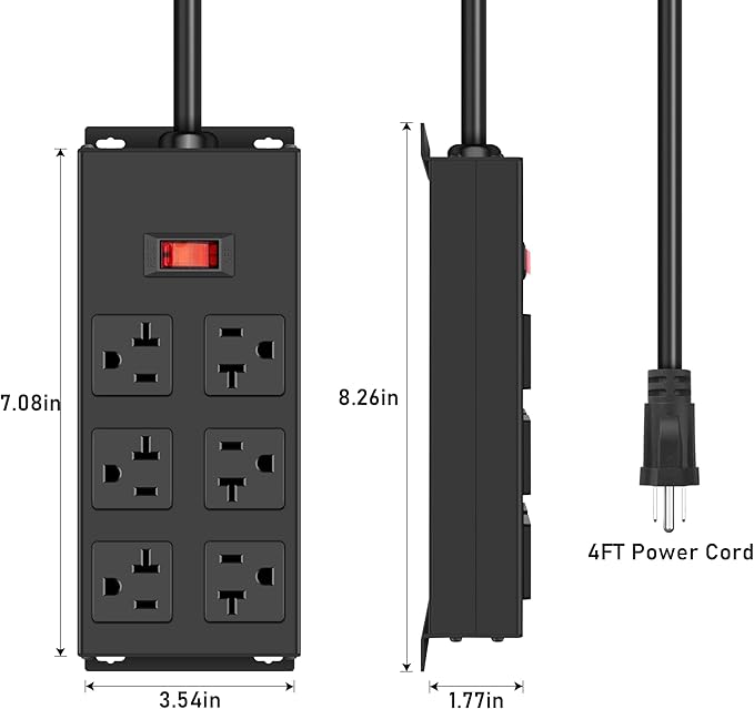 JUNNUJ Heavy Duty 20 Amp Power Strip, Garage 16 Outlets Metal 12 Gauge Surge - Image 2
