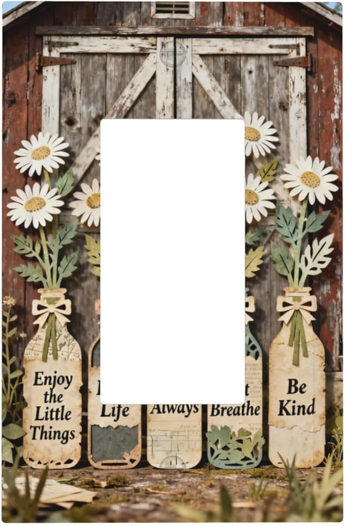 Bvtewkhz Rustic Daisy Barn Door Flowers 1 Gang Single Rocker Decorative Light by Unknown