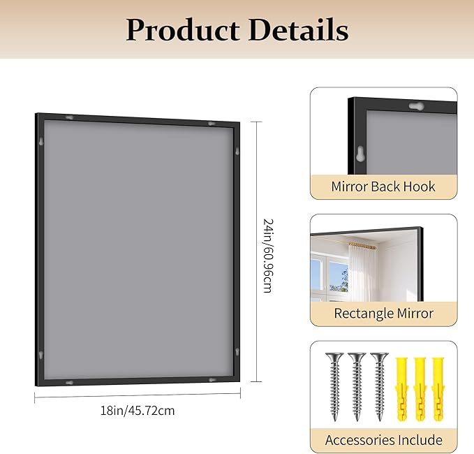 Black Bathroom Mirror for Wall, 18x24 Inch Rectangle Mirror - Image 6