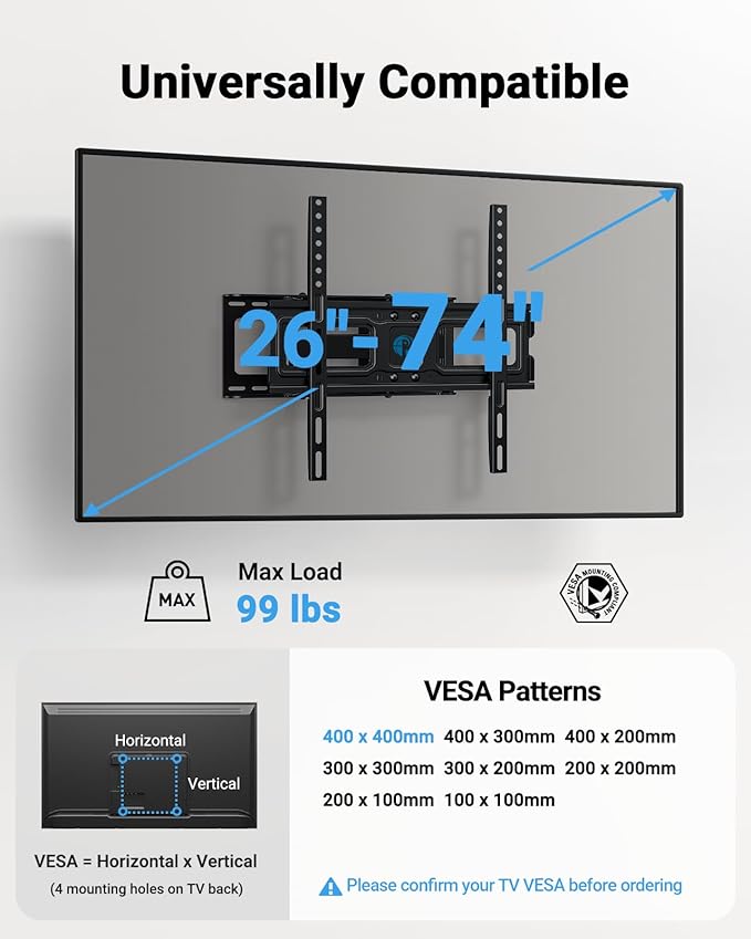 Pipishell TV Wall Mount for 26-74 inch LED LCD OLED 4K TVs up to 99lbs - Image 2