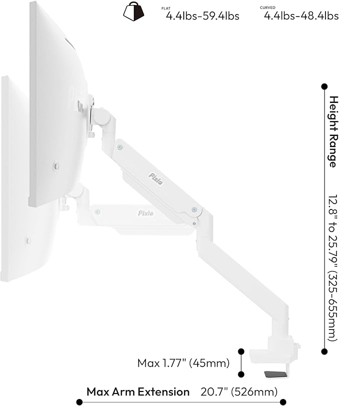Pixio PS2S Titan White Ultrawide Mega Heavy-Duty Premium Single Monitor Arm - Image 4