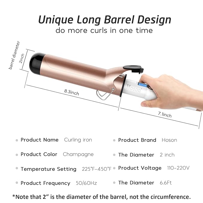 Hoson 2 Inch Curling Iron Large Barrel, Long Barrel Curling Wand Dual Voltage - Image 5