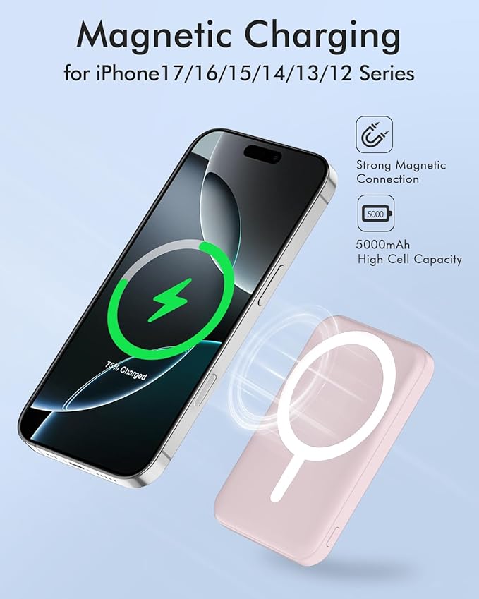podoru for Magsafe Battery Pack, 5000mAh Magnetic PowerBank - Image 3