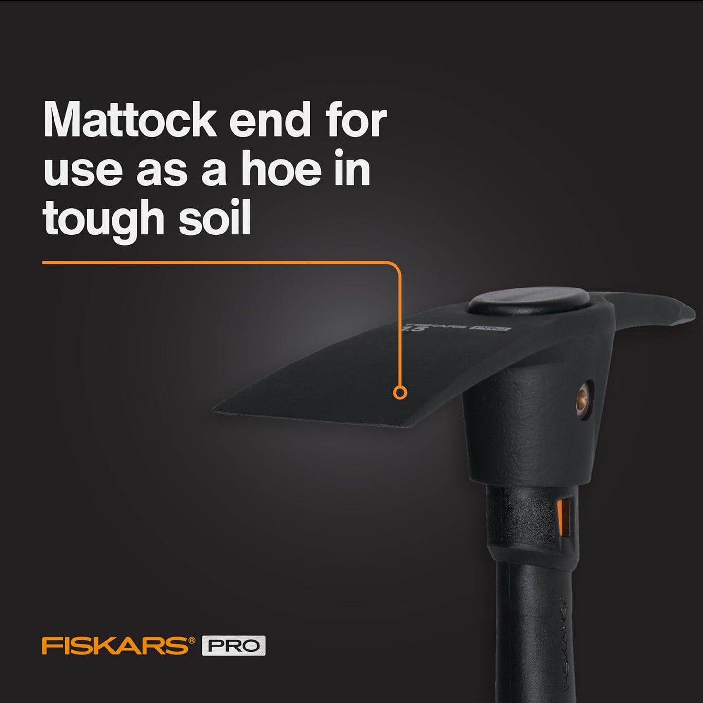 Fiskars Pro IsoCore 14" 2-in-1 Pickaxe & Hoe, Shock Reduction, 1.5 lb