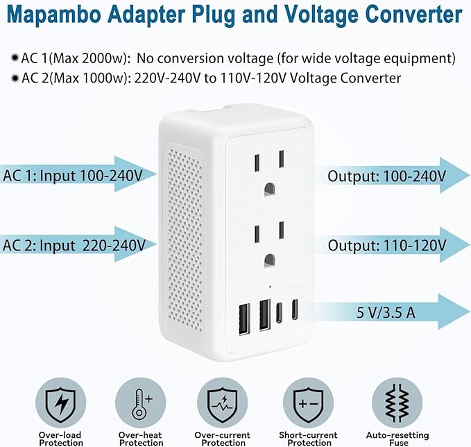 Mapambo 2000W 220V to 110V Voltage Converter US to Europe, Power Converter - Image 5