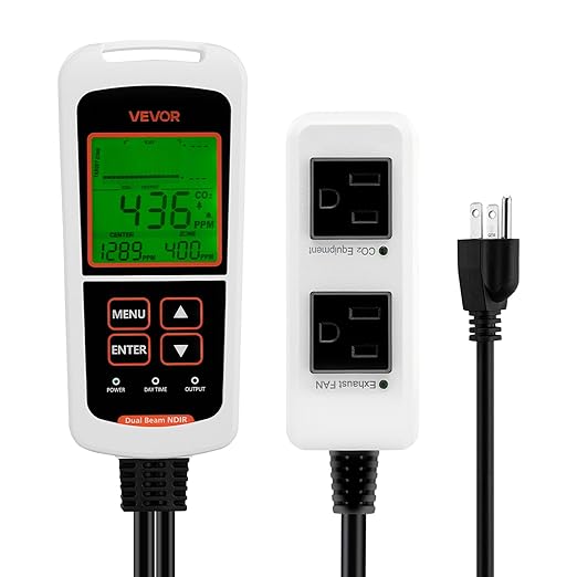 VEVOR Carbon Dioxide Monitoring Controller, Dual Outlets CO2 Monitor & by VEVOR