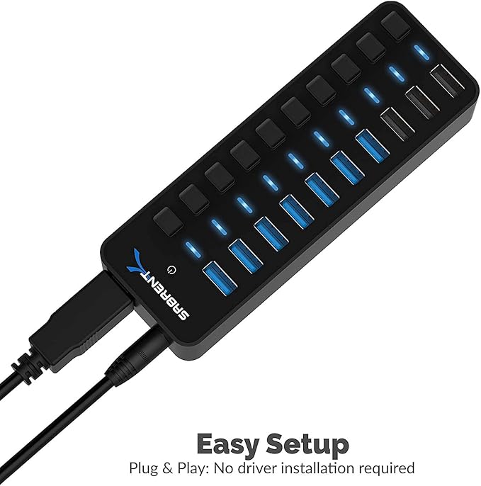 SABRENT 10-Port USB 3.0 Hub, Individual Power Switches and LEDs, 3 Smart - Image 6