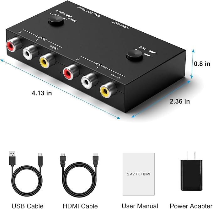 Dingsun 2 Port AV to HDMI Converter, RCA to HDMI Adapter Support 16:9/4:3 - Image 8