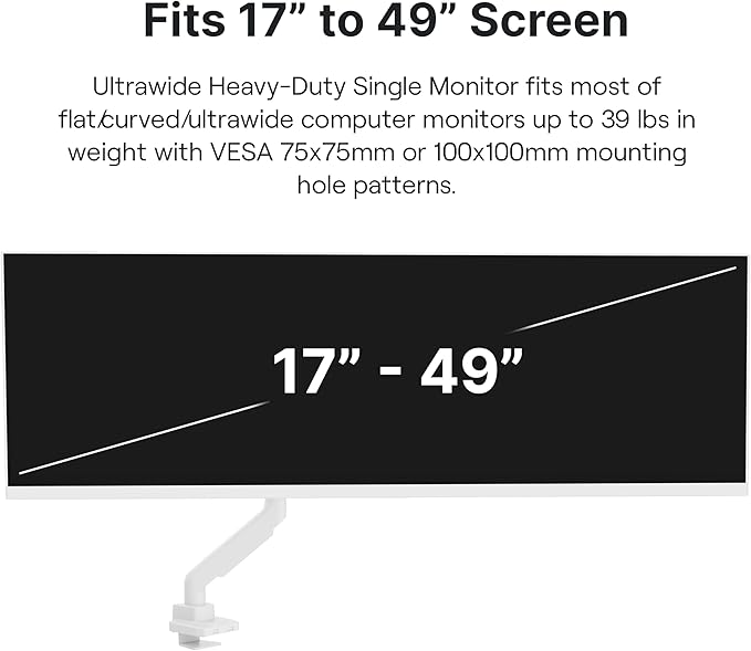 Pixio PS2S White Ultrawide Heavy-Duty Premium Single Monitor Arm Stand Desk - Image 2