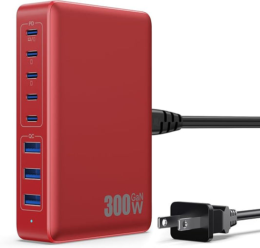 USB C Charger 300W USB C Charger Block, 8-Ports GaN IV Fast Charging Station Hub by GKUTW