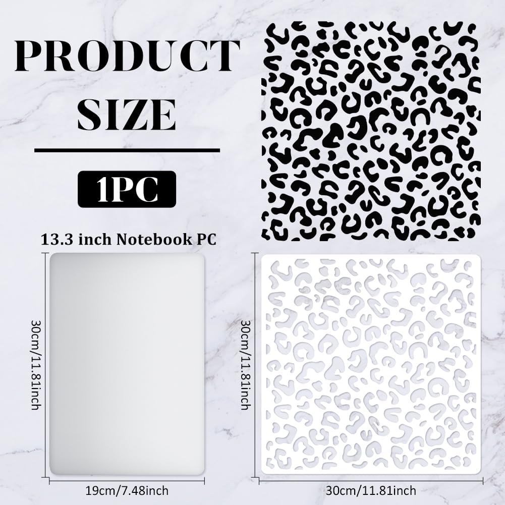 FINGERINSPIRE Leopard Skin Stencils Decoration Template 11.8x11.8 inch Plastic Animal Print Drawing Painting Stencils Square Reusable Cheetah Skin Stencil for Painting on Wood, Floor, Wall and Tile