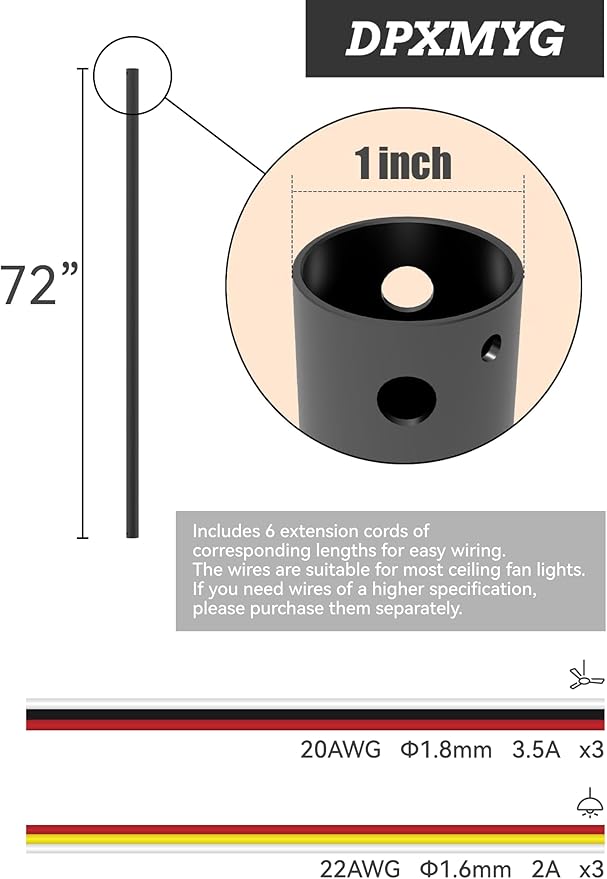 DPXMYG 72 inch Ceiling Fan Downrod - Image 3