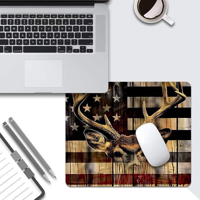 Wood Grain American Flag Hunting Deer Square Mouse pad, Waterproof, Anti Slip - Image 5