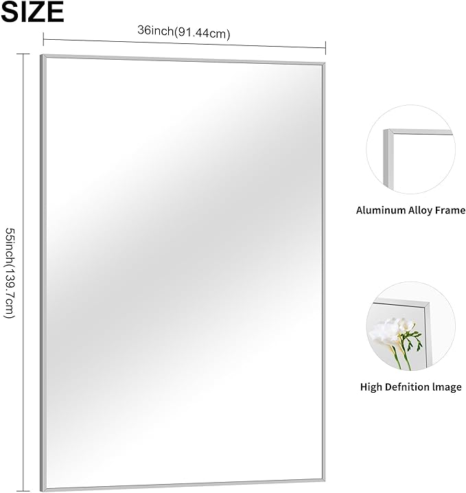 36x55inch Bathroom Mirror, Large Rectangular Wall Mirrors - Image 3