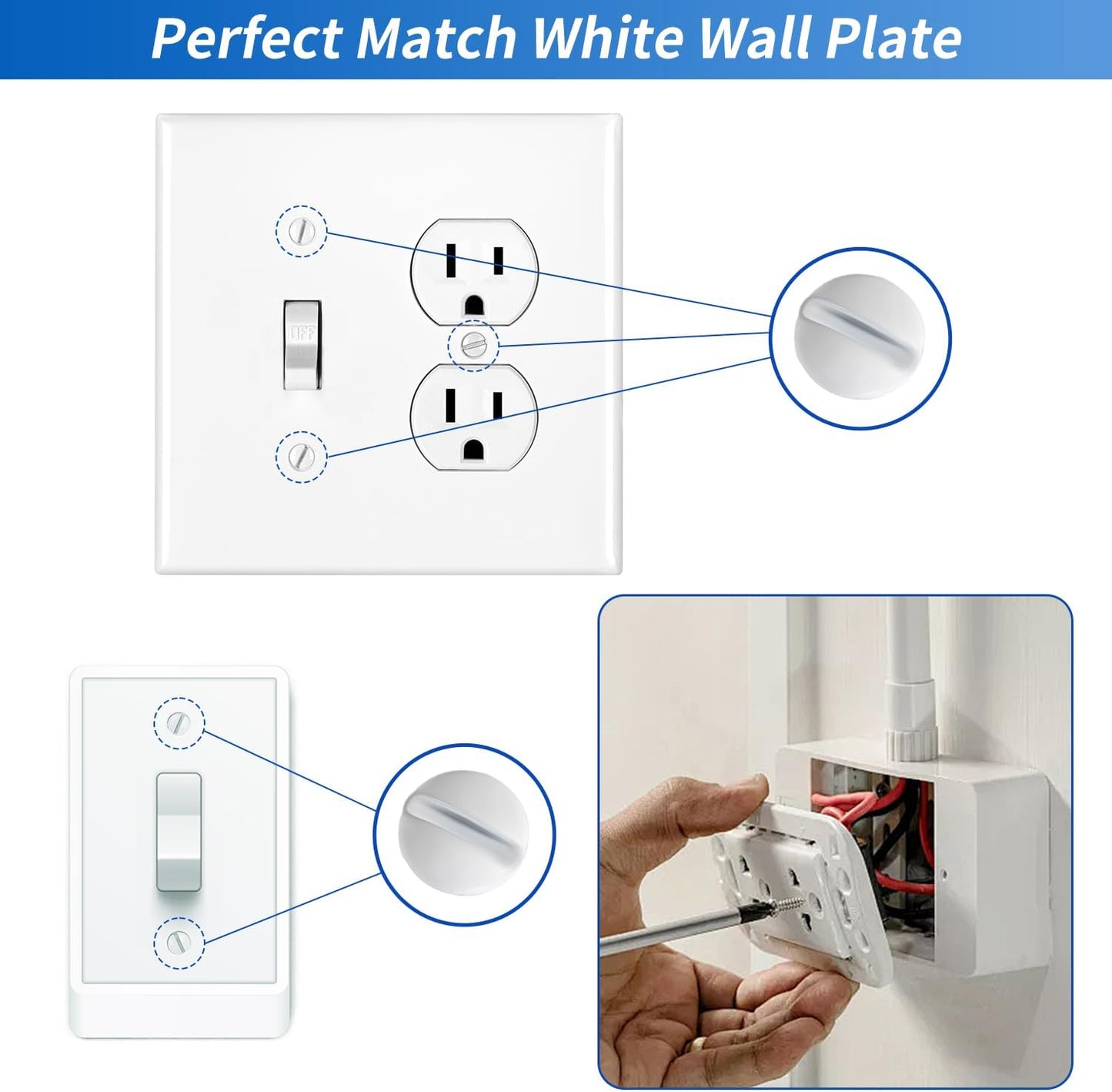 120PCS White Wall Plate Screws Kit - #6-32 Thread Outlet Cover & Switch Plate Fasteners with 4 Lengths (3/8" to 1") for Electrical Outlets, Light Switch Plates, and Faceplate Mounting