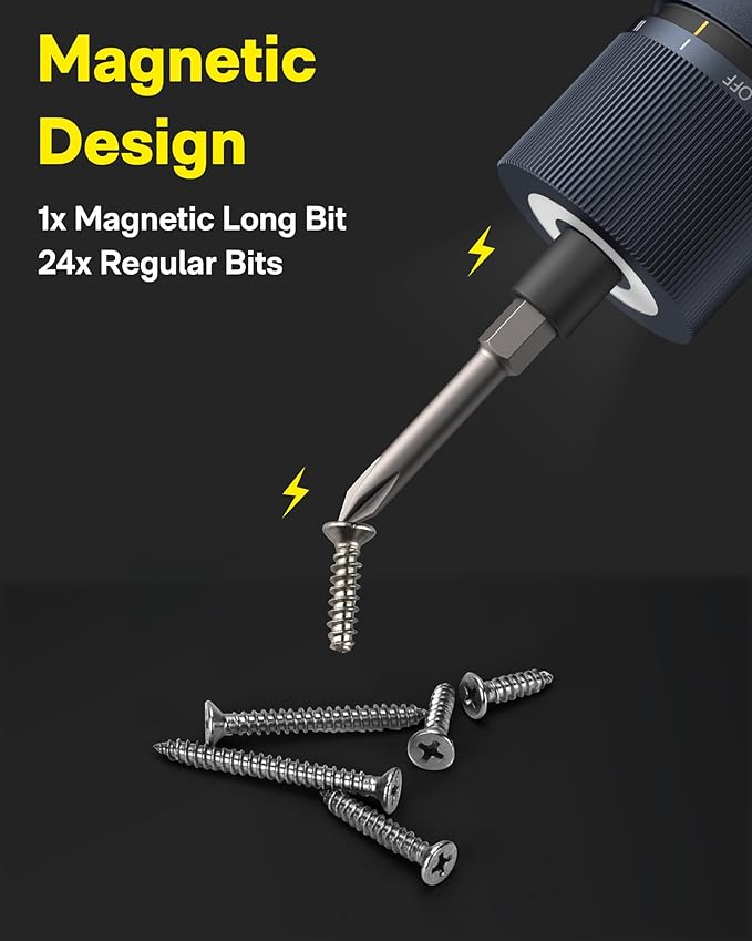 HOTO Electric Screwdriver Kit, Upgraded 1/4'' Hex 25 Bits, Magnetic Lid - Image 6