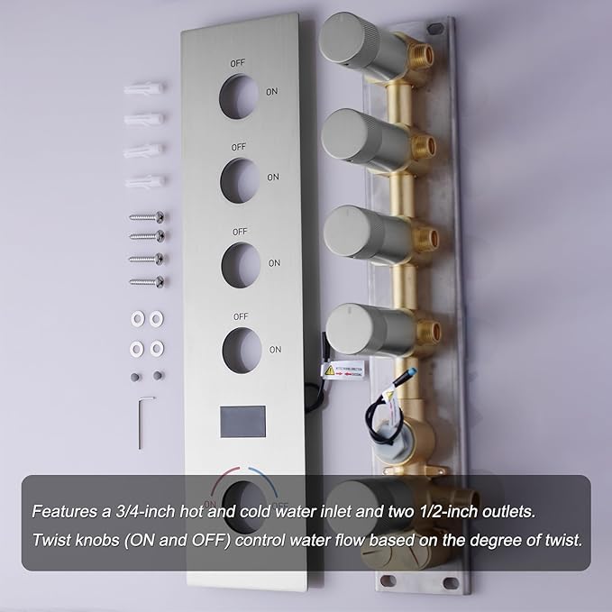 KATAIS Tempreature Display Shower System Brushed Nickel Shower Faucet Set - Image 8