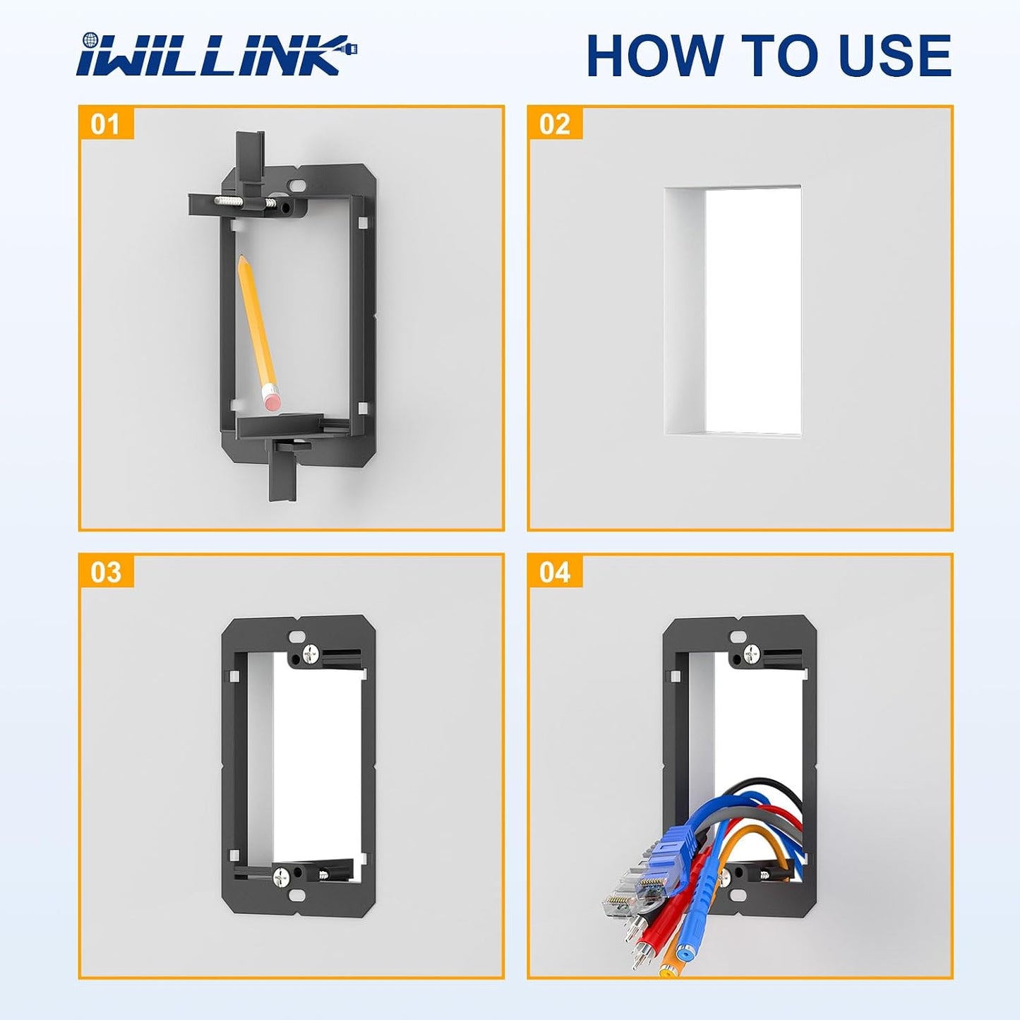 iwillink 1 Gang Low Voltage Mounting Bracket, Black, 5-Pack | for Single Gang Wall Plate, Phone/Network/HDMI/Coaxial/Speaker Cables, No Electrical Box Needed, Fits Most Walls