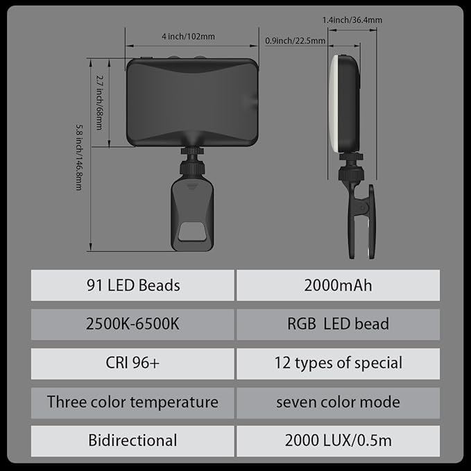 Selfie Light with Built in Power Bank, 96+ CRI Studio Lighting - 2000mAh - Image 4