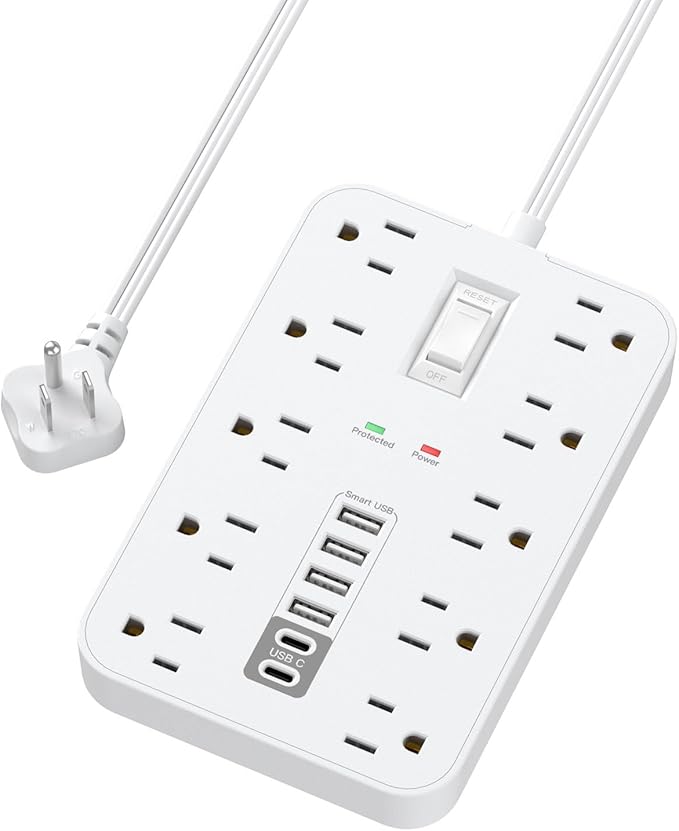 Flat Extension Cord with USB and USBC Ports, 5FT Extension Cord with 10 AC by Unknown