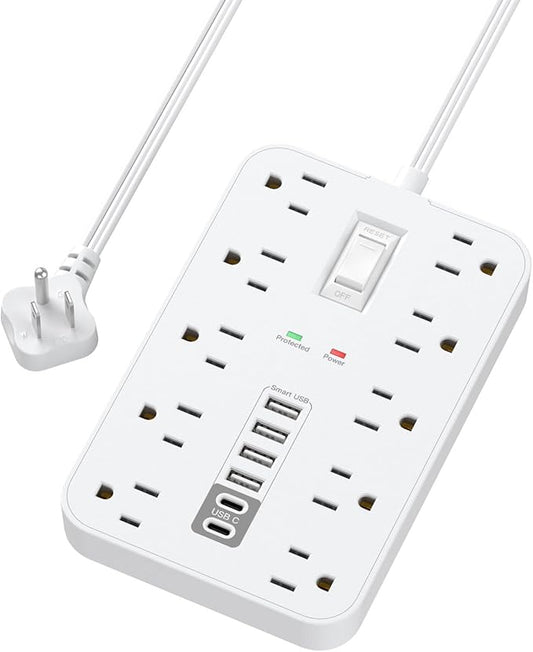 Flat Extension Cord with USB and USBC Ports, 5FT Extension Cord with 10 AC by Unknown