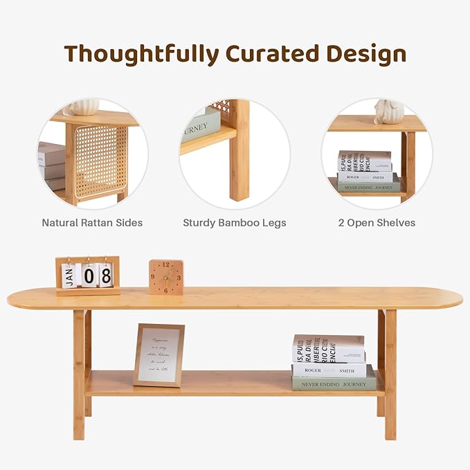 HollyHOME Bamboo TV Stand with Storage - Image 4