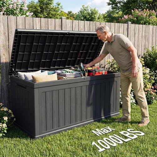 320 gallon outdoor storage deck box, waterproof resin, view 9