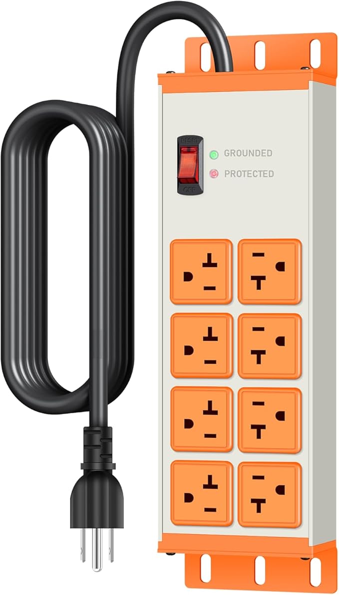 JUNNUJ Heavy Duty 20 Amp Surge Protector 4800J, Garage Metal 8 Outlets 12 Gauge by JUNNUJHome