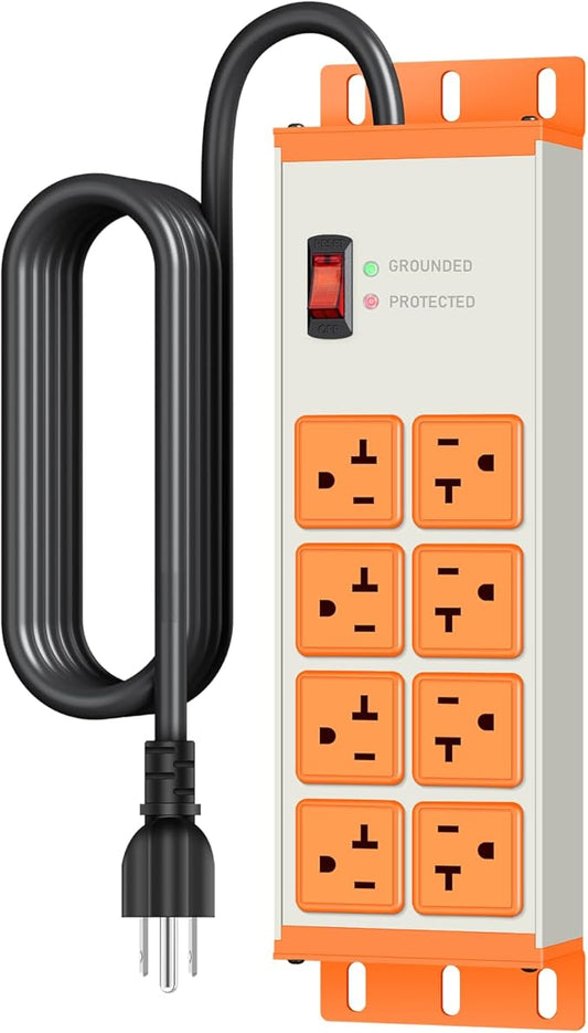 JUNNUJ Heavy Duty 20 Amp Surge Protector 4800J, Garage Metal 8 Outlets 12 Gauge by JUNNUJHome