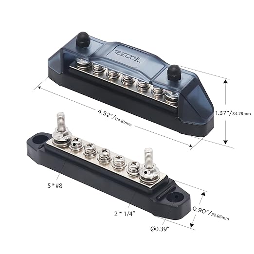 Recoil BBS25P Bus Bar 2 x M5 Studs and 5 Screw Terminals Power Distribution - Image 3